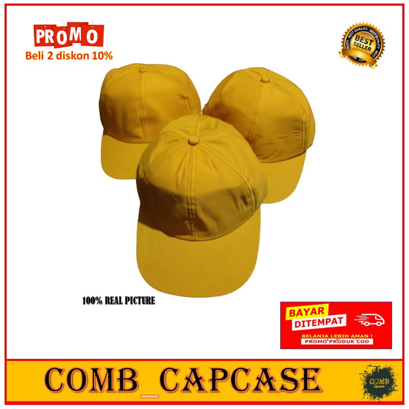 Topi Polos Baseball Cap warna kuning mustard kancing besi premium high quality