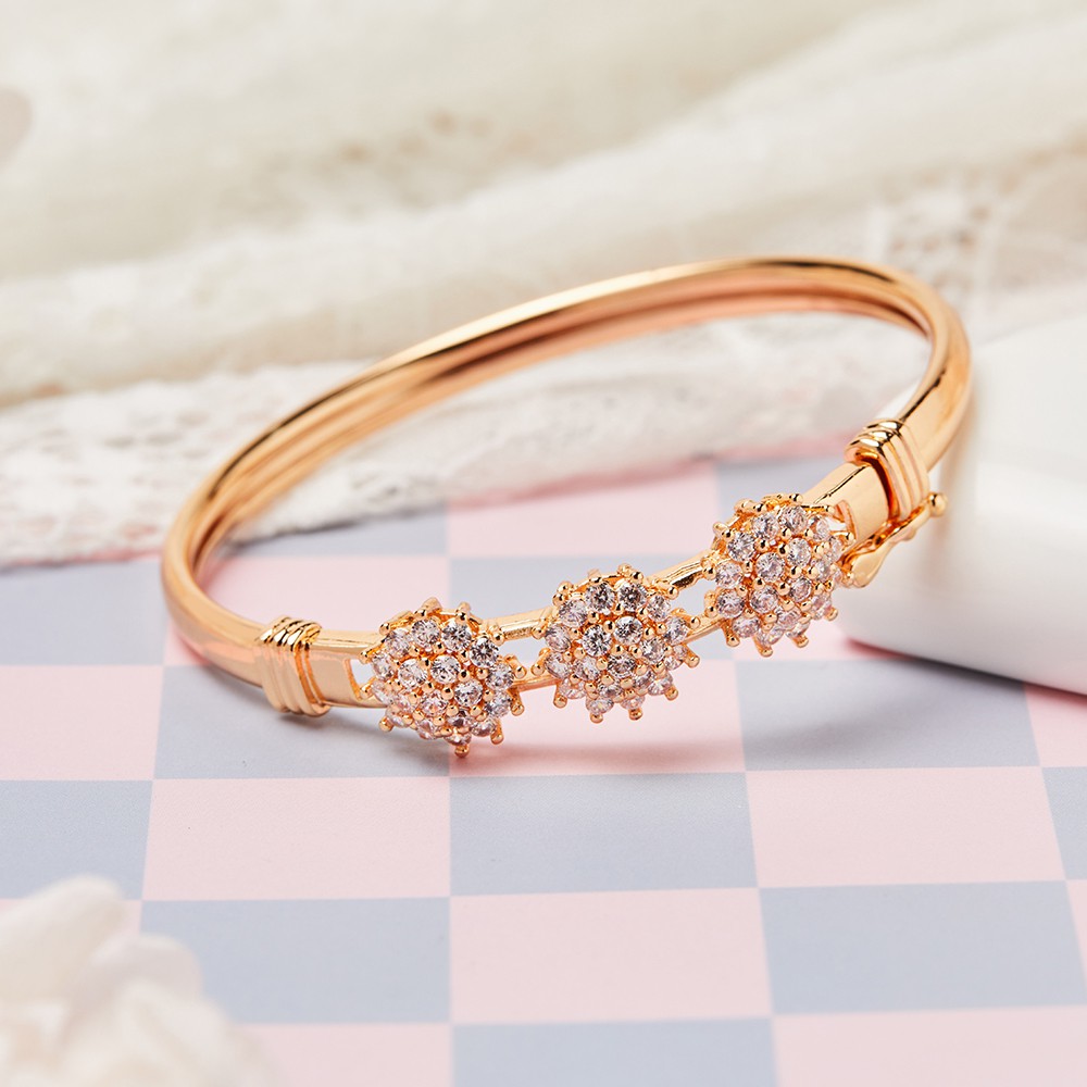 Y381 【COD】 Gelang Wanita Titanium Anti Karat Lapis Emas Gelang Wanita Gold Love Full Diamond Gelang Pesta Mewah-2