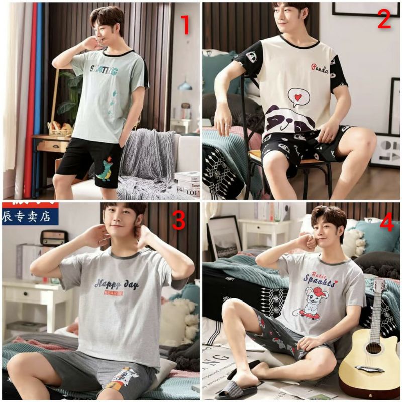 SETELAN PIYAMA COWOK KAOS  HOTPANTS IMPORT KOREA STYLE SIZE M-XXL