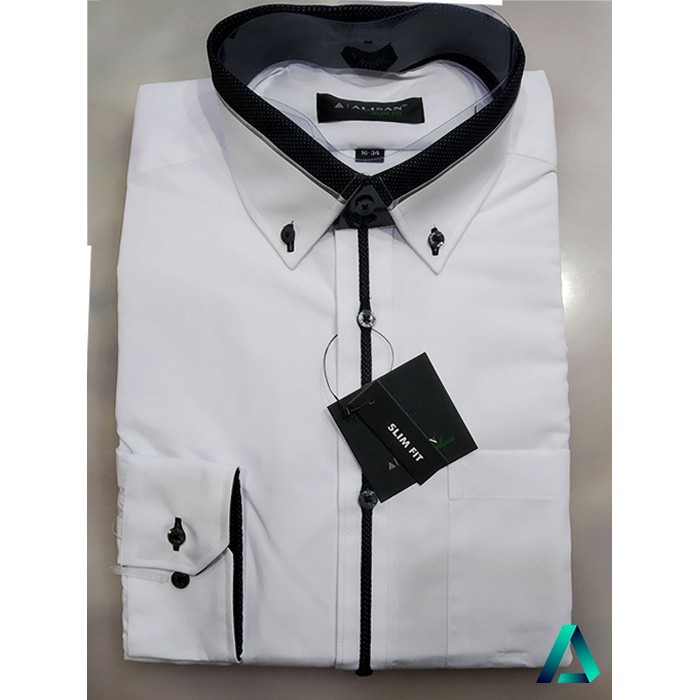 KEMEJA PRIA ALISAN PUTIH KOMBINASI LIST PANJANG - SLIMFIT