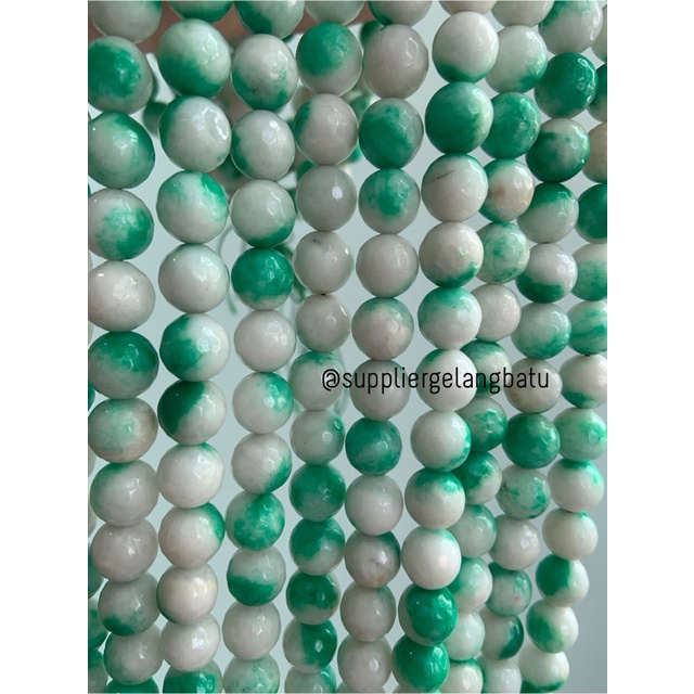 bahan batu 10mm white green agate CUTTING aksesoris FACET putih hijau