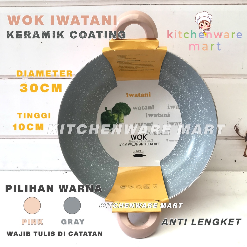 WOK Keramik Iwatani Kuali 30 cm- Wok pan Keramik Ceramic Stone Pink Marble coating