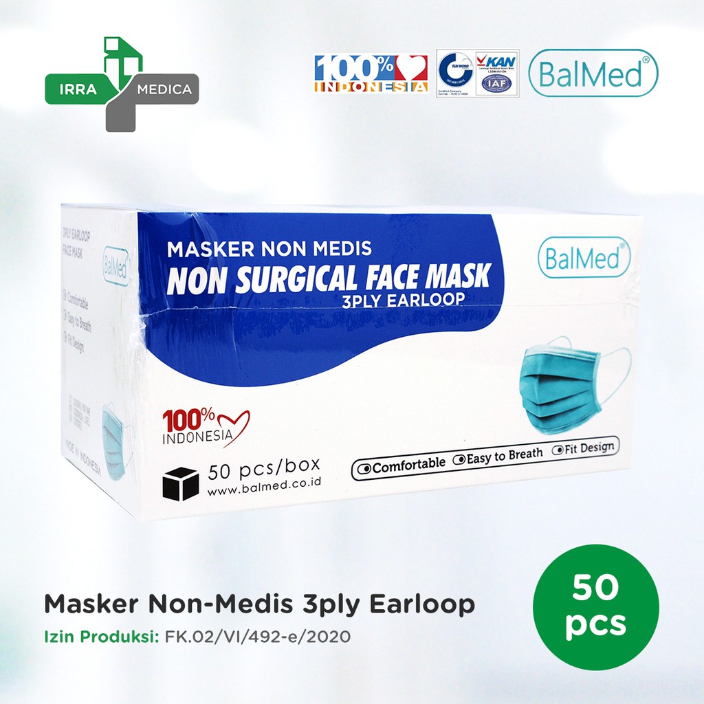 BalMed Masker Non Medis 3 Ply Earloop (Isi 50 pcs) TERMURAH - KEMENKES RI
