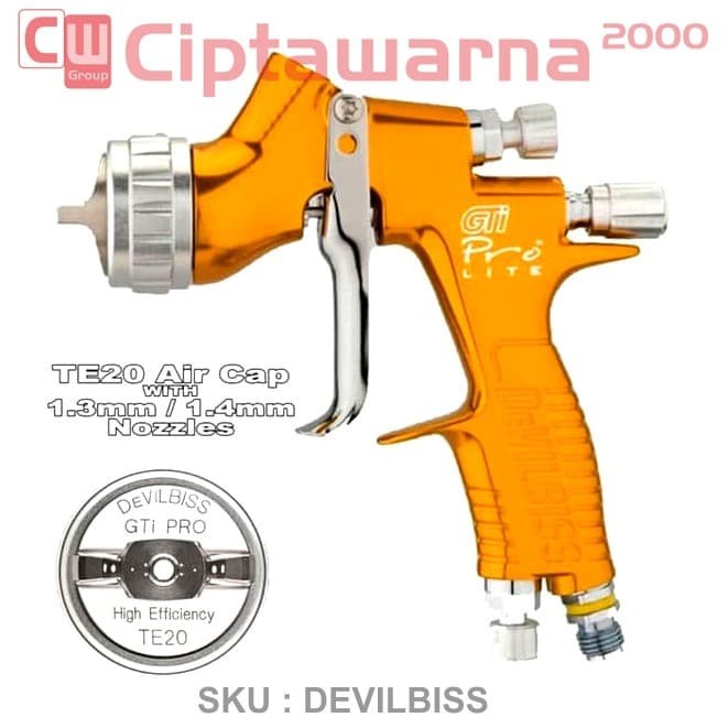 ORIGINAL DEVILBISS GTi Pro LITE TE20 1.3-1.4mm Gold Spray Gun + COLAD