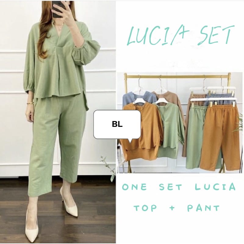 Setelan Wanita Atasan setelan kulot, setelan wanita polos terbaru+Celana Kekinian Lucia set Linen one set terbaru