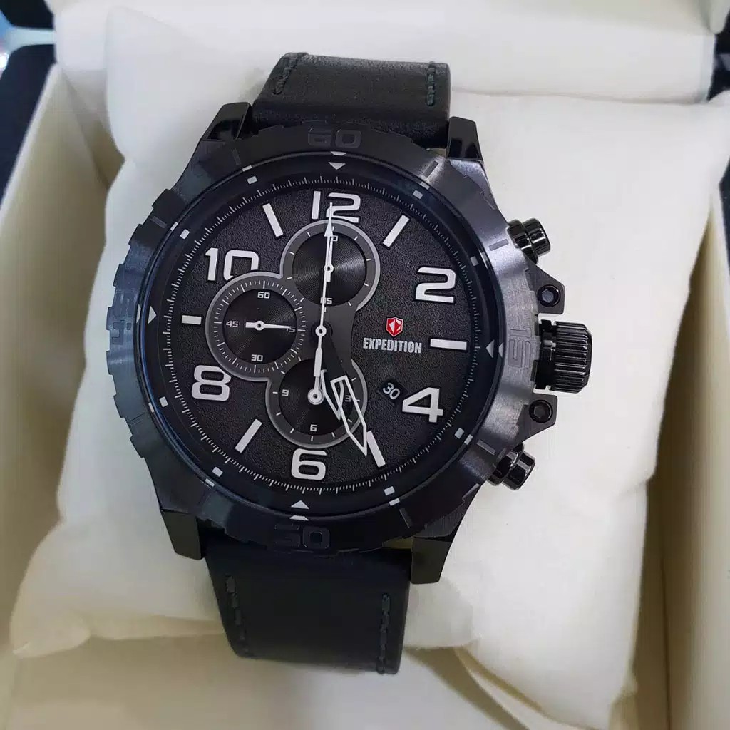 Jam Tangan Original Expedition E 6778 pria tali kulit  hitam