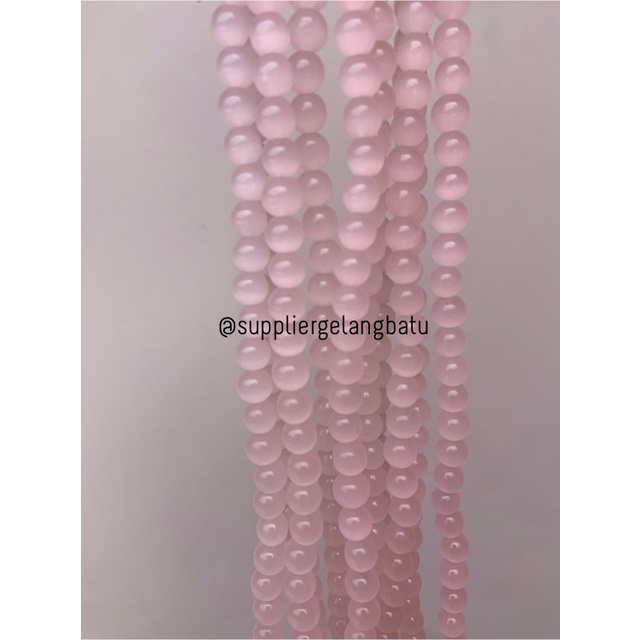 Bahan renceng kalung Gelang pink cat eye 8mm mata kucing akik langka