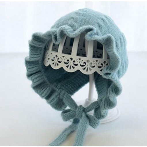 Topi bonet rajut anak/bayi import motif  gelombang banyak warna-Biru