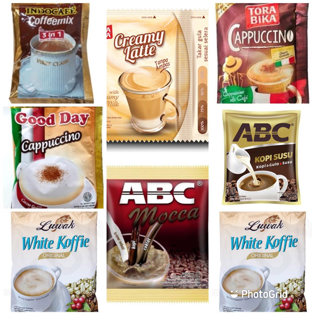 

Kopi Kapal Api Kopi ABC / Indocafe Coffemix / Torabika Cappucino / Goodday Cappucino / White Koffie