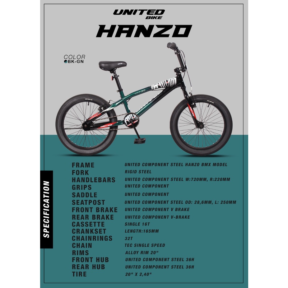 Sepeda BMX United Hanzo 20 inch Garansi Resmi 5 tahun bisa kredit SNI-1