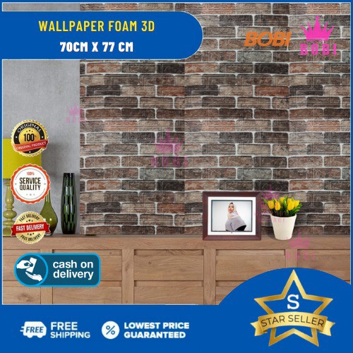 Wallpaper 3D Brickfoam Coklat Batu Bata  / Ukuran 70x77cm / Wallpaper 3D