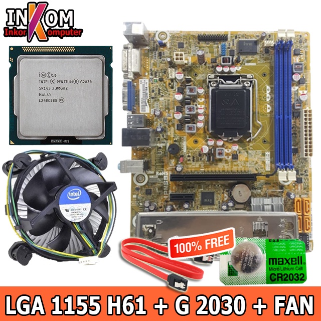 MOBO Motherboard LGA 1155 H61 OEM dengan processor Pentium G2030