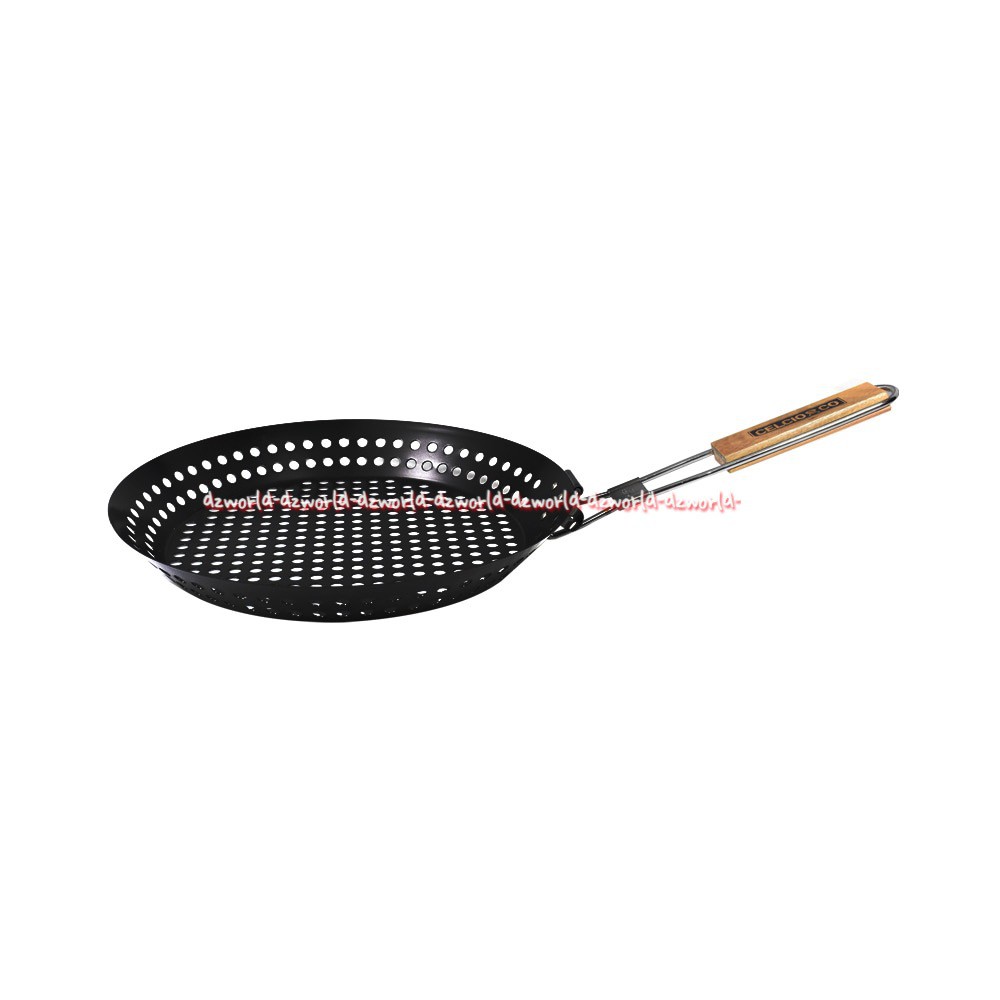 Celcio &amp; Co Bbq Accessories Barbeque Wok With Handle Alat Panggang Dengan Tangkai Tekuk Travel Traveling Panci Wajan Lubang Untuk Barbeque Panggangan