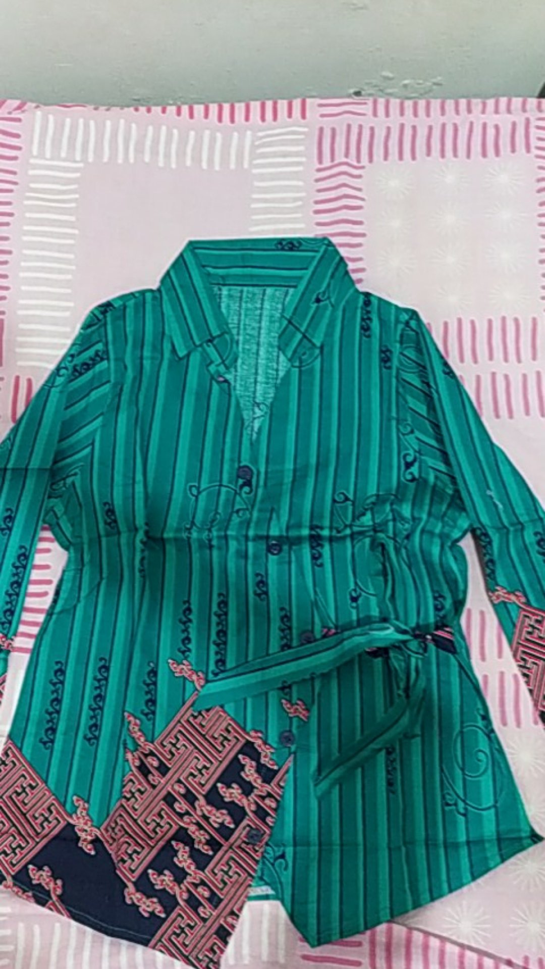 89 Bb Atasan Batik Wanita Lengan Panjang Model Kimono Pita U/ Muslimah & Hijaber Bahan Katun Strecth