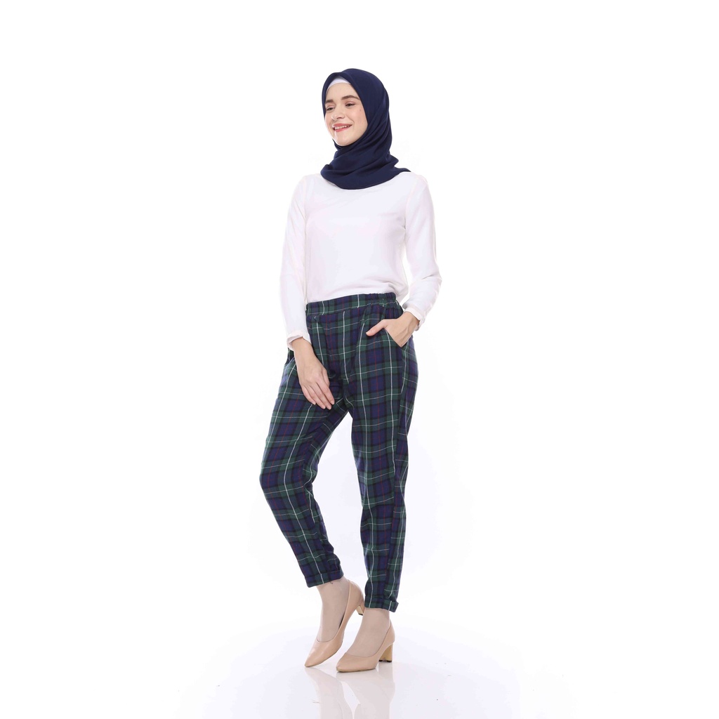 [CYC | COD] REALPICT Tartan Pants Green Celana Baggy Wanita Flanel Premium Tartan Kotak-Kotak Fashion Casual