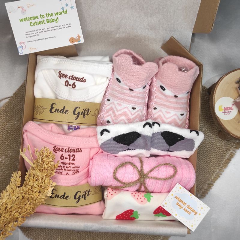 Gift Box Baby / Kado New Born / Kado Bayi/ Baju Bayi / Paket Hadiah Bayi / Hampers Baby Girl / Hampers Baby Boy (BISA COD)-Pink F