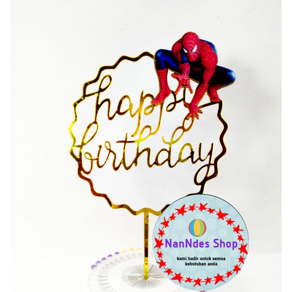 Cake Topper Happy Birthday Besar Spiderman /Tusukan Hiasan kue Karakter Avenger