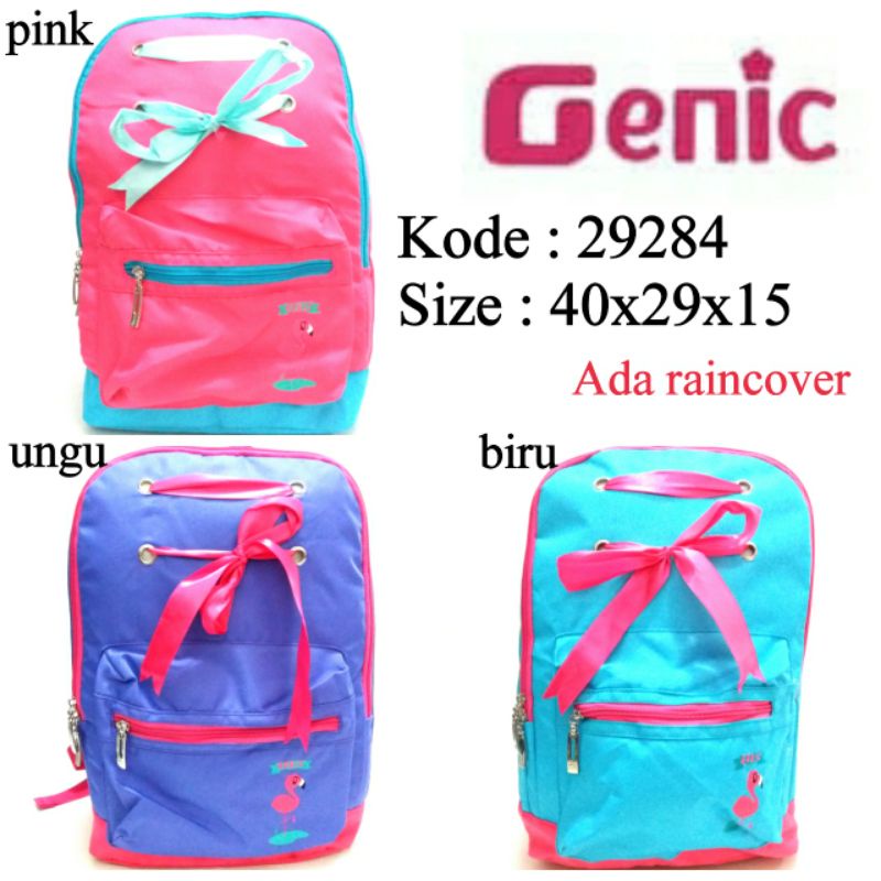TAS SEKOLAH ANAK PEREMPUAN GENIC 3WARNA PINK UNGU BIRU ADA RAINCOVER TERMURAH