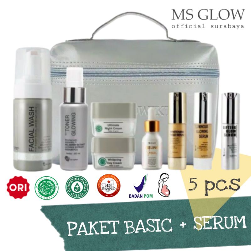 skincare paket krim kecantikan perawatan wajah glowing wanita MS GLOW lengkap dengan serum ala korea