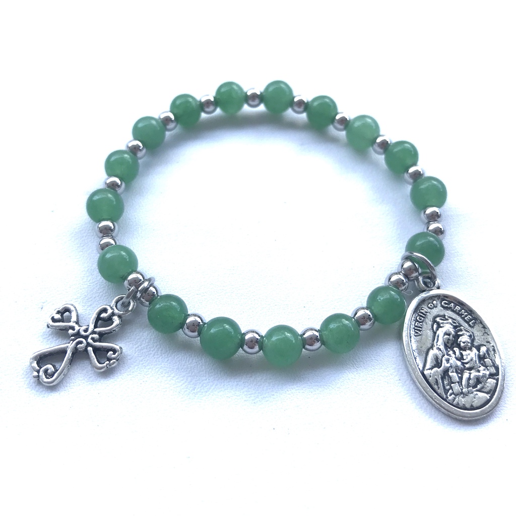 Rosario gelang batu Alam Green Aventurine untuk wanita, rosario anti karat, gelang rosario batu alam