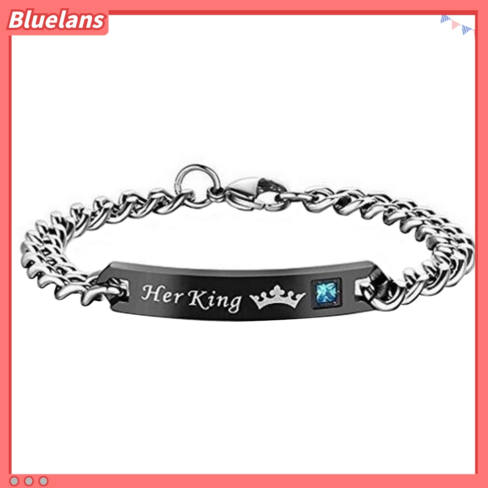 Gelang Pasangan Bahan Titanium Steel Motif Tulisan Her Beast King His Beauty Queen