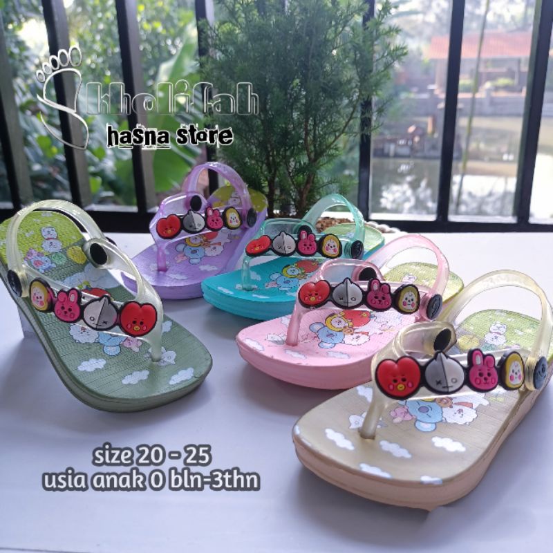 SANDAL ANAK PEREMPUAN JEPIT TALI BELAKANG KARAKTER BT21 BTS IMUT LUCU 20-25 393e