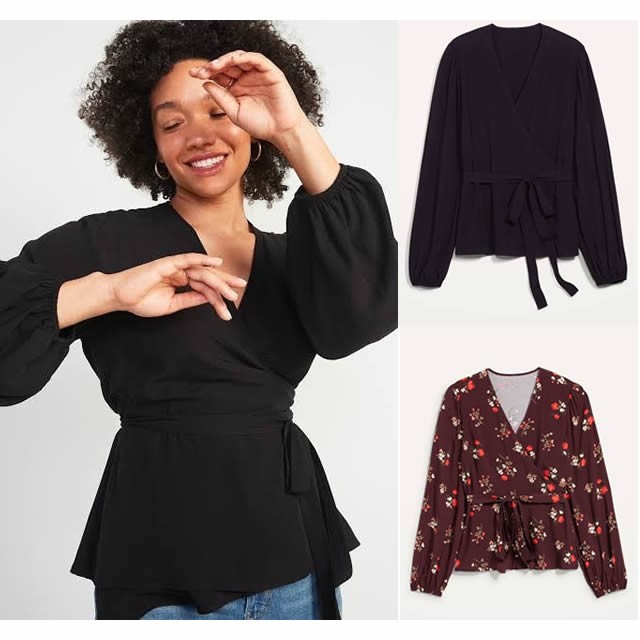 Old navy tie-belt wrap blouse baju atas wanita // sisa ekspor