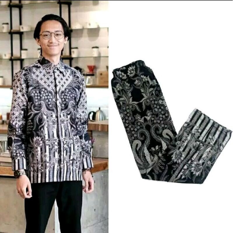 SET kemeja dan rok batik Kemeja panjang ANNABEL ANDINI Kemeja Batik Pria Modern Lengan Panjang Casual Modis Slim Fit Trendy