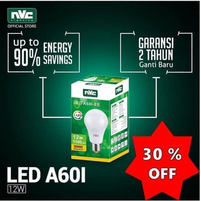 PROMO LAMPU BULB LED NVC 12W 3000K 220-240V ( GARANSI 2 TAHUN ) [Isi