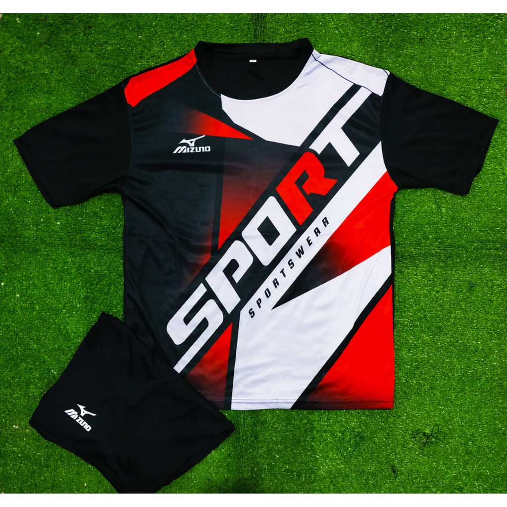 1 SET PAKAIAN OLAHRAGA PRIA BAJU FUTSAL KAOS LARI BAJU JOGGING MURAH BADMINTON VOLLY MIZUNO GROSIR