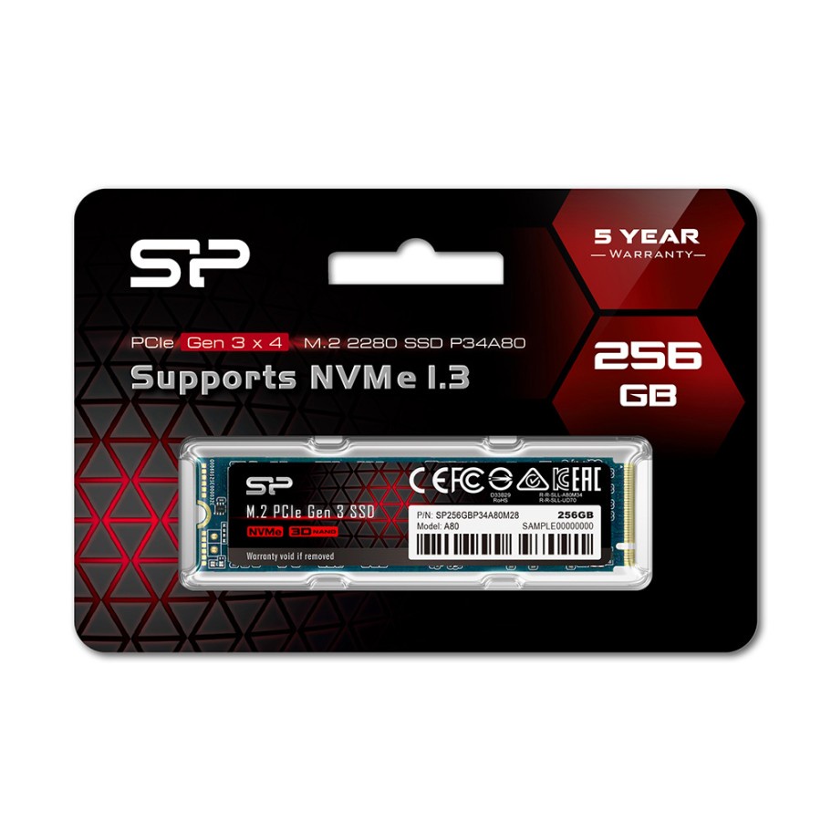 Silicon Power A80 256GB SSD M.2 2280 PCIe Gen3x4 NVMe 1.3 - SSD 256GB