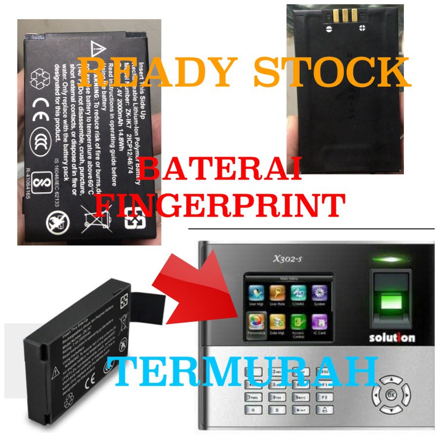 Baterai Fingerprint SOLUTION X302 / X-302 / X 302 Baterai Mesin Absensi Lithium Battery Zk-Ik7
