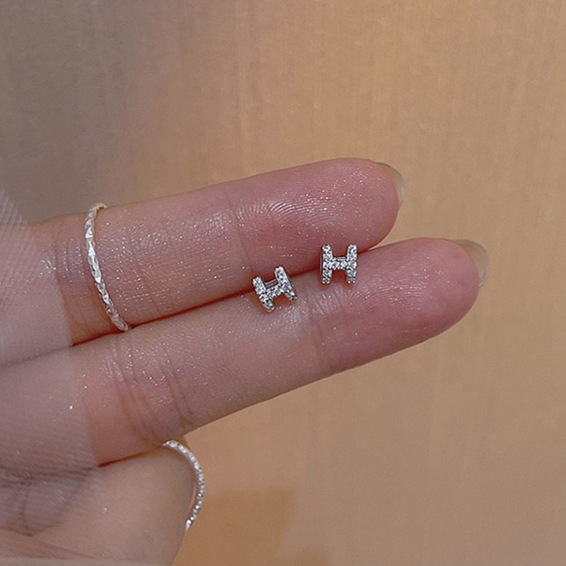 Anting Tusuk Sterling Silver 925 Desain Huruf H Mini Simple Untuk Wanita