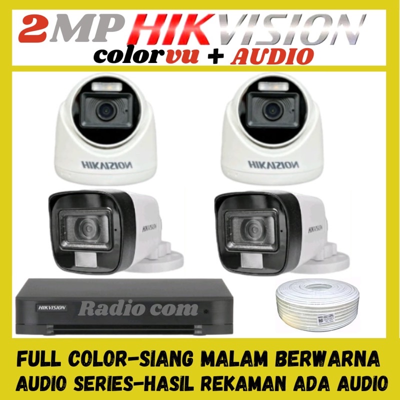 PAKET CCTV HIKVISION COLORVU 2MP 4 CHANNEL 4  KAMERA AUDIO SERIES FULL COLOR