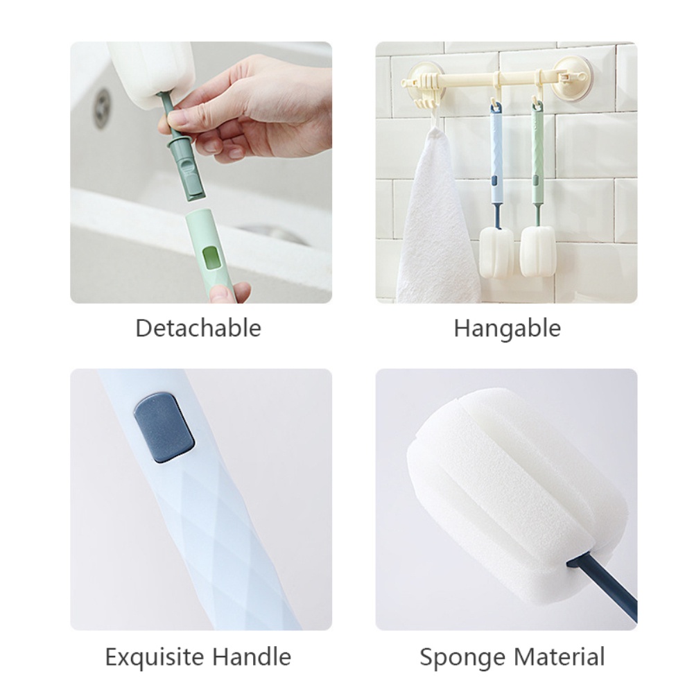 ღ Lembut Bayi Botol Sikat Cleaner Gagang Panjang Yang Dapat Dilepas Sponge Sikat Kaca Cangkir Mencuci Cleaner Alat Tidak Beracun Dapur cleaning Aksesori