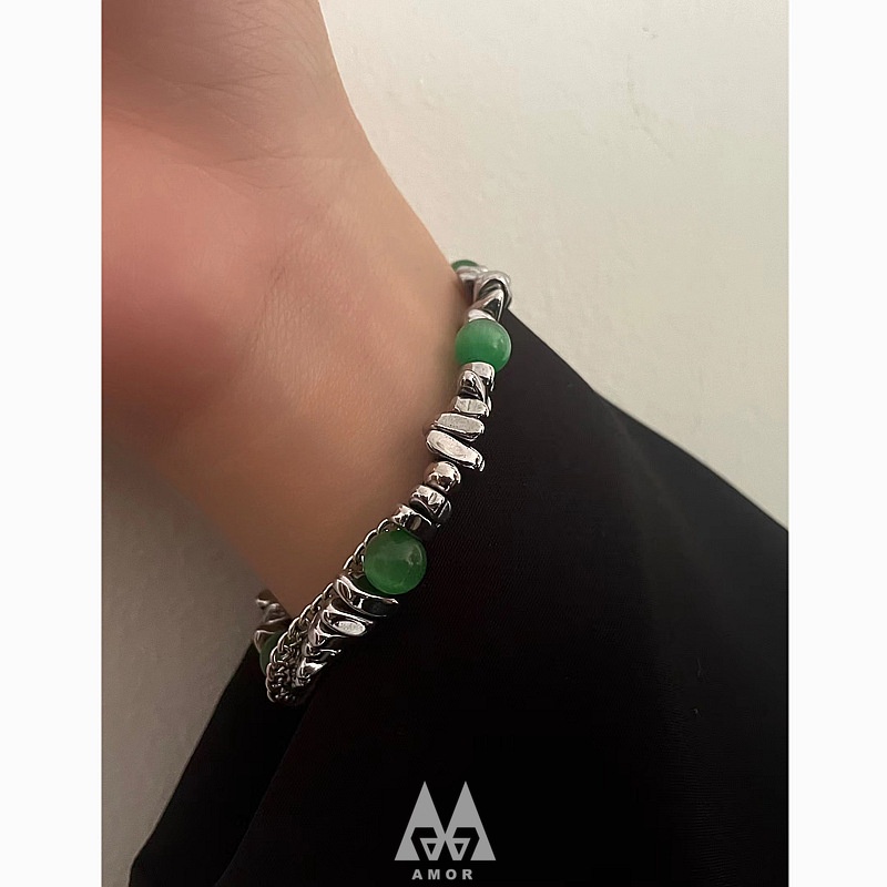 Gelang Rantai Desain Opal Hijau Gaya hip hop Untuk Pria Dan Wanita