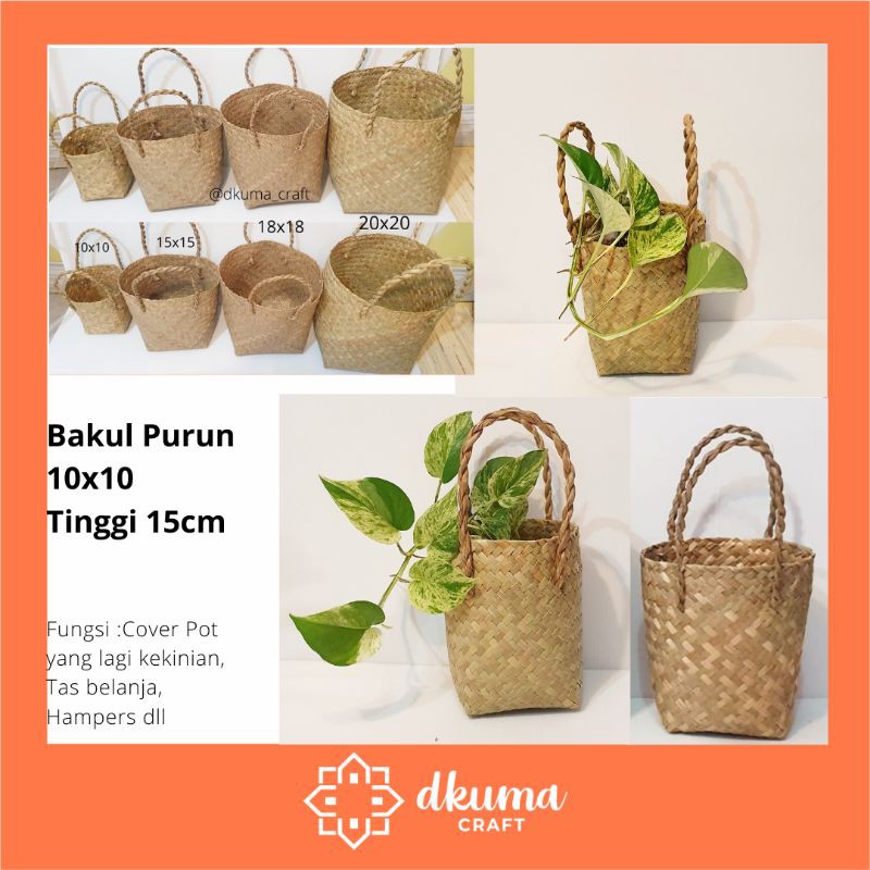 Bakul purun anyaman purun cover  pot tas keranjang 