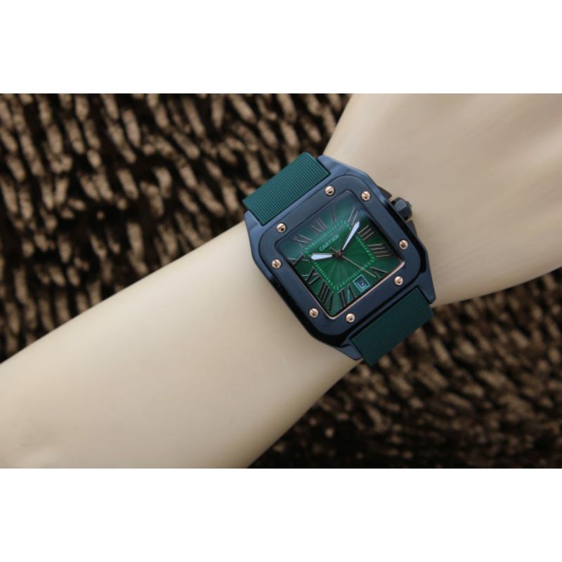 jam tangan wanita Cartier plat warna rubber tgl aktif  DM3.7cm