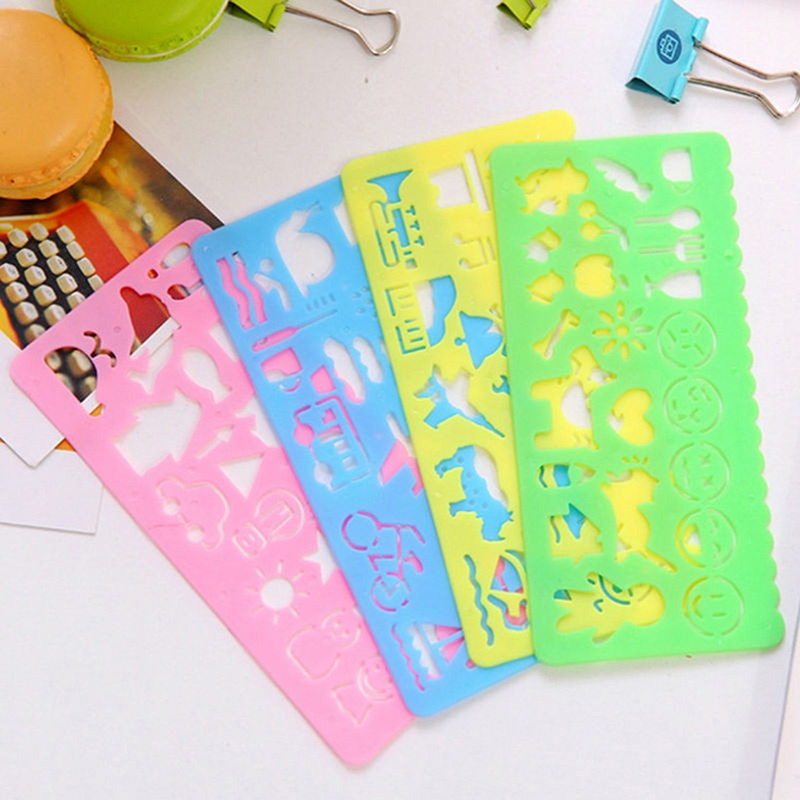 {LUCKID}4pcs Korea Stationery Cartoon Ruler Oppssed Drawing Template Mould