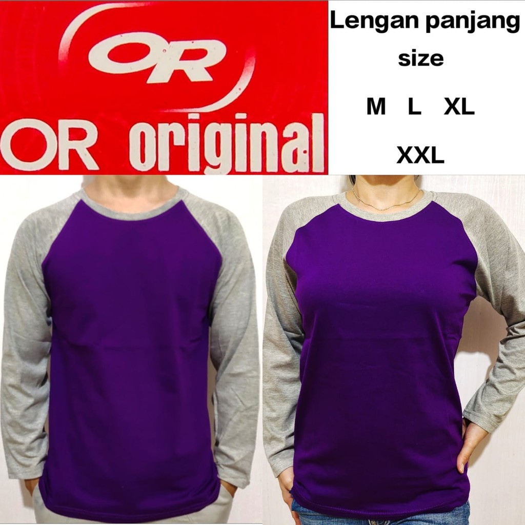 kaos polos reglan ungu lengan abu misty panjang M L XL XXL