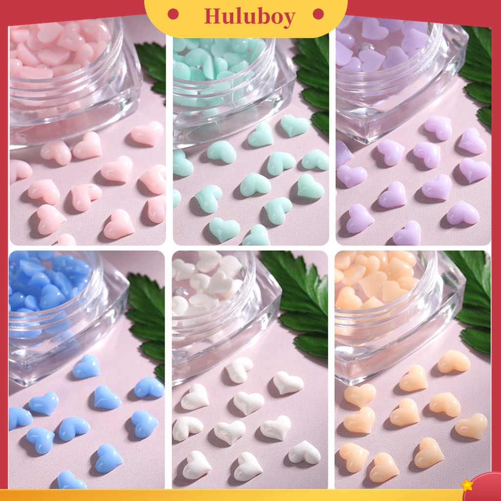 Huluboy Huluboy♡ 40pcs / Box Ornamen Hati 3D Mini Warna Putih Pink Untuk Dekorasi Nail Art Charms