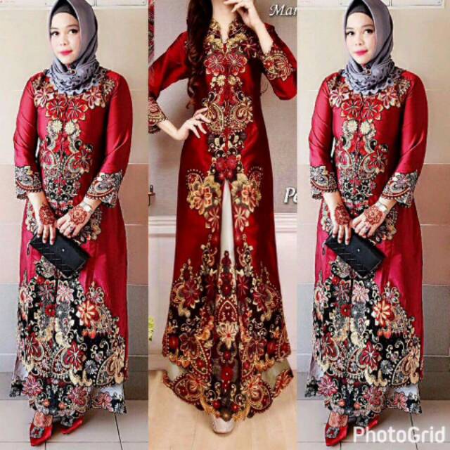 Setelan Kebaya Rok Kipas Sapu Jagat Maroon Pelangi Jaya