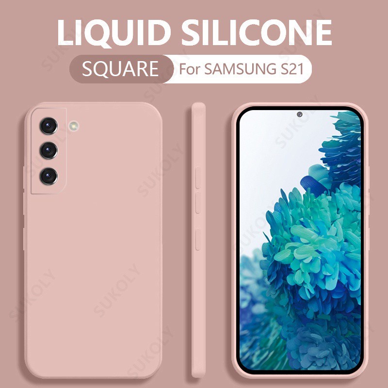 Samsung Galaxy S21 Plus S20 FE Samsung Galaxy Note20 Note 20 S21 Ultra S21+ Casing Square Liquid Silicone Phone Case Soft TPU Shockproof Bumper Back Cover-Pink