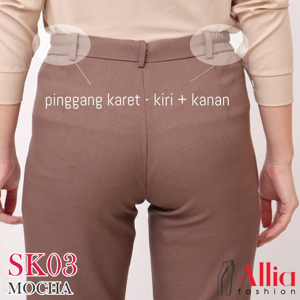 ALLIA SK03 MOCHA M - 7L - CELANA KERJA SLETING PINGGANG KARET WANITA JUMBO