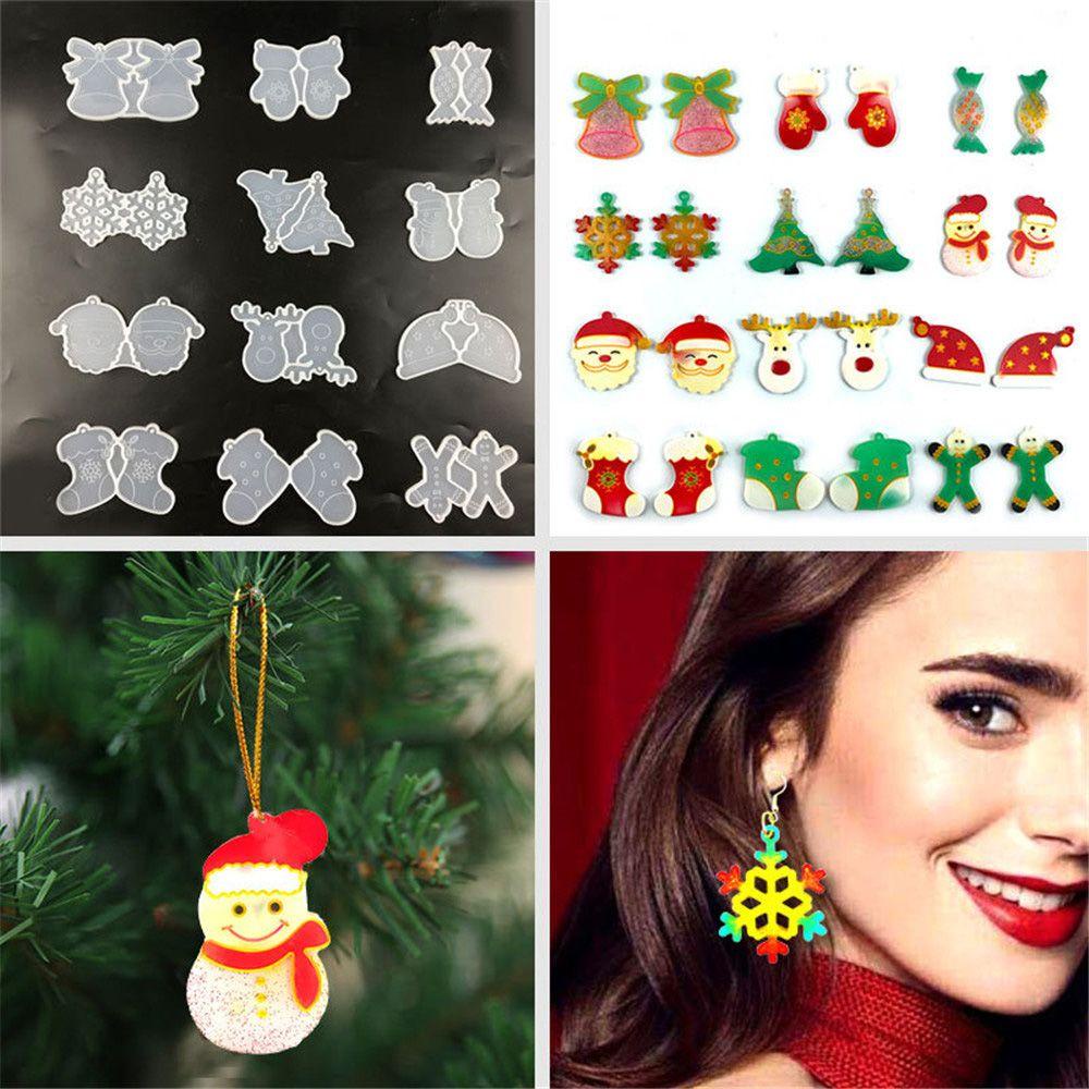 Solighter Anting Cetakan Menjuntai Handmade UV Epoxy Elk Snowflake Santa Claus Silicone Mold