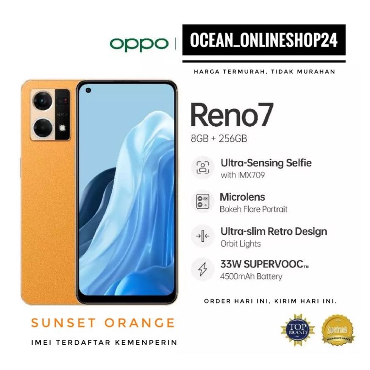 OPPO RENO7 RENO 7 4G RAM 8GB 256GB NFC - ORANGE - SNAPDRAGON 680 - 4500mAh RESMI