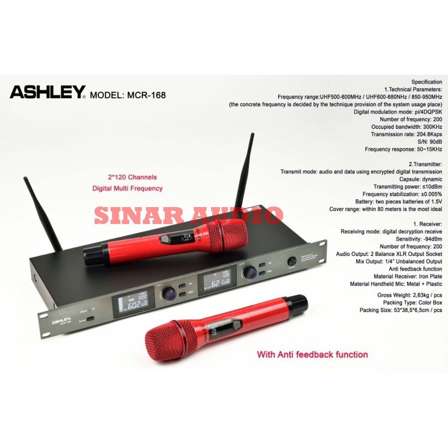 MIC WIRELESS ASHLEY MCR168 antifeedback MIC WIRELESS ASHLEY MCR 168 ORIGINAL