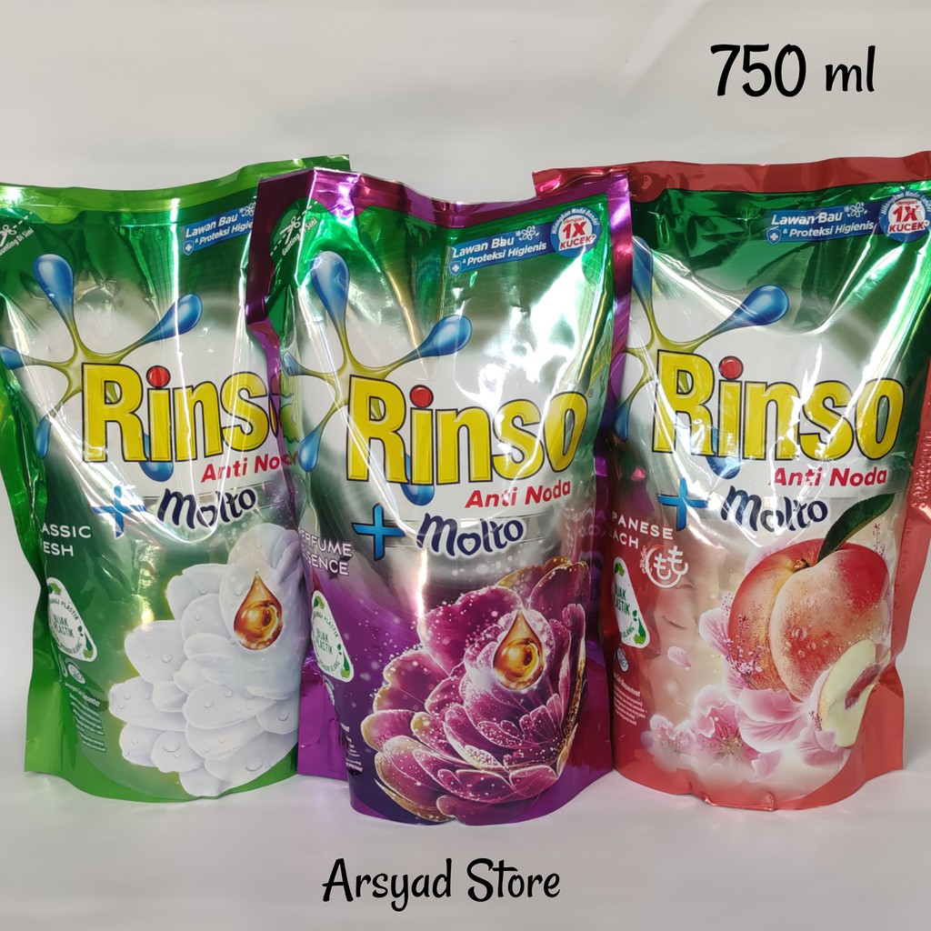 Rinso Deterjen Cair Anti Noda Molto, Active fresh, Gentle 700 ML