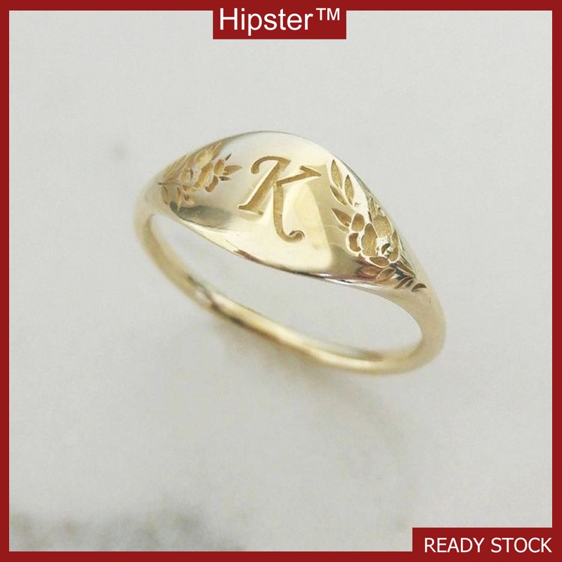 Vintage Engraving Craft Creative Letters K Gold Ring