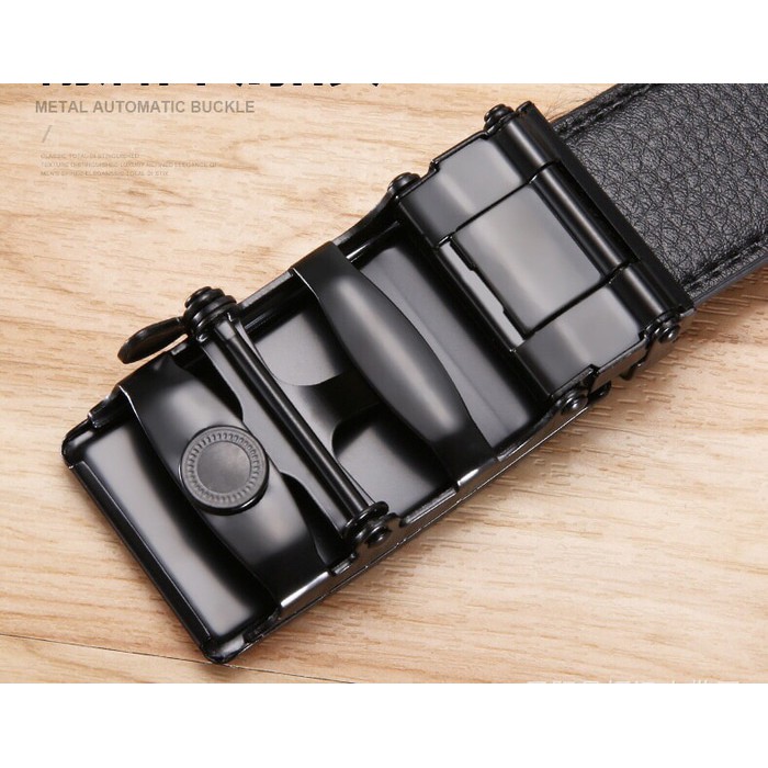 Ikat Pinggang Kulit Sabuk Pria Gesper Rel Automatic Metal Buckle BLACK